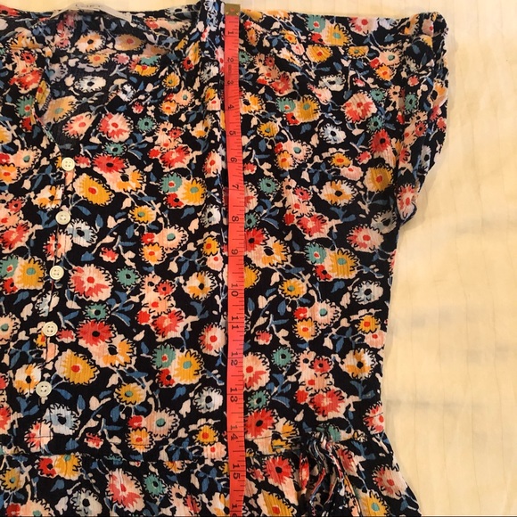 LOFT Floral Side-Tie Henley Mini Dress, MP, Navy and Red/Orange/Yellow - Picture 9 of 16